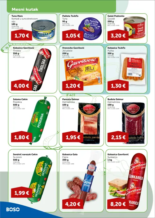 Boso katalog — stranica 4: Cekin Sendvič narezak Cekin Sa sirom, Cekin Salama Cekin Posebna, Gavrilović Hrenovke Gavrilović Jeli pileće, Gavrilović Kobasica Gavrilović Šunkarica (vrijedi 27. 08. 2026.–09. 09. 2026.)
