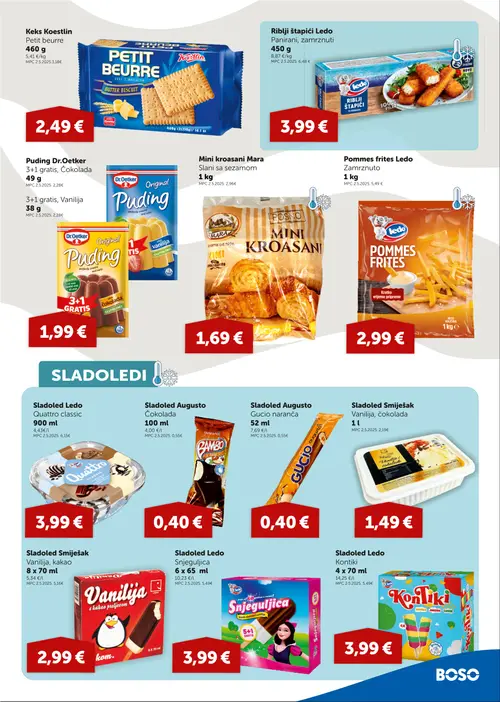 Boso katalog — stranica 7: Koestlin Petit beurre, Ledo Riblji štapići, Dr.Oetker Puding, Mara Mini kroasani (vrijedi 27. 08. 2026.–09. 09. 2026.)