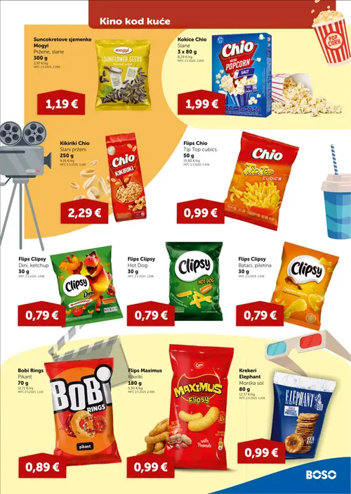 Boso katalog — stranica 9: mogyi Suncokretove sjemenke Mogyi Pržene, slane, Chio Kokice Chio Slane, Chio Kikiriki Chio Slani prženi, Chio Flips Chio Tip Top cubics (vrijedi 27. 08. 2026.–09. 09. 2026.)