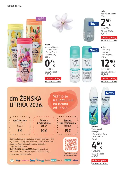 dm katalog — stranica 10: ziaja deo roll-on Sport, Balea gel za tuširanje (Lemon Lover, Pretty Peach, Very Cherry) (vrijedi 15. 06. 2026.–29. 06. 2026.)