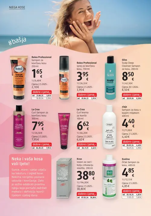 dm katalog — stranica 18: Balea Balea Professional šampon za kovrčavu kosu, Eveline Eveline čičak šampon za kosu, Ziaja Ziaja šampon za kosu s kozjim mlijekom, Balea Balea Professional sprej za kovrčavu kosu (vrijedi 15. 06. 2026.–29. 06. 2026.)