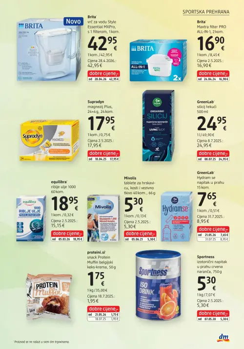 dm katalog — stranica 27: GreenLab Hydramse napitak u prahu, proteini.si snack Protein Muffin belgijski keks-krema, Brita vrč za vodu Style Essential MXPro, Brita Maxtra filter PRO ALL-IN-1 (vrijedi 15. 06. 2026.–29. 06. 2026.)