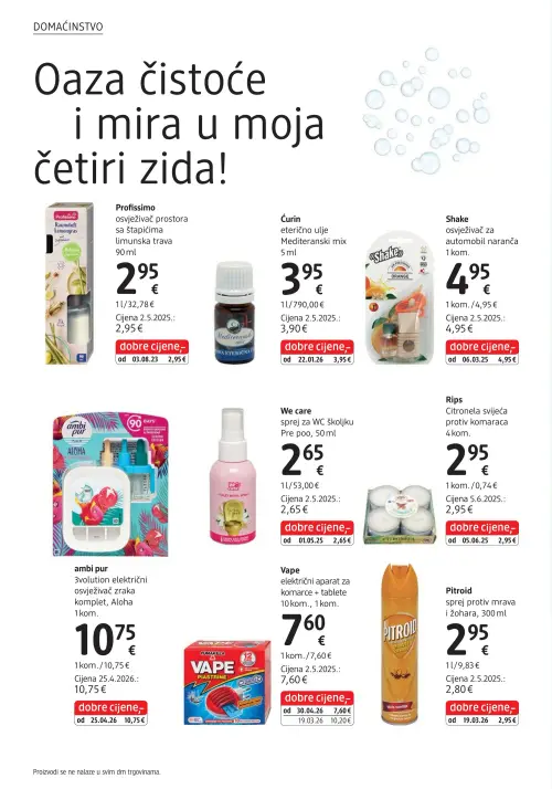 dm katalog — stranica 36: Vape električni aparat za komarce + tablete, Profissimo osvježivač prostora sa štapićima limunska trava, Ćurin eterično ulje Mediteranski mix, Shake osvježivač za automobil naranča (vrijedi 15. 06. 2026.–29. 06. 2026.)