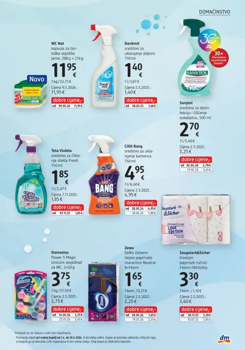 dm katalog — stranica 37: Domestos Power 5 Magic Unicorn osvježivač za WC, Zewa Softis četveroslojne papirnate maramice Neutral, Sanytol sredstvo za dezinfekciju i čišćenje eukaliptus, Cillit Bang sredstvo za uklanjanje kamenca (vrijedi 15. 06. 2026.–29. 06. 2026.)