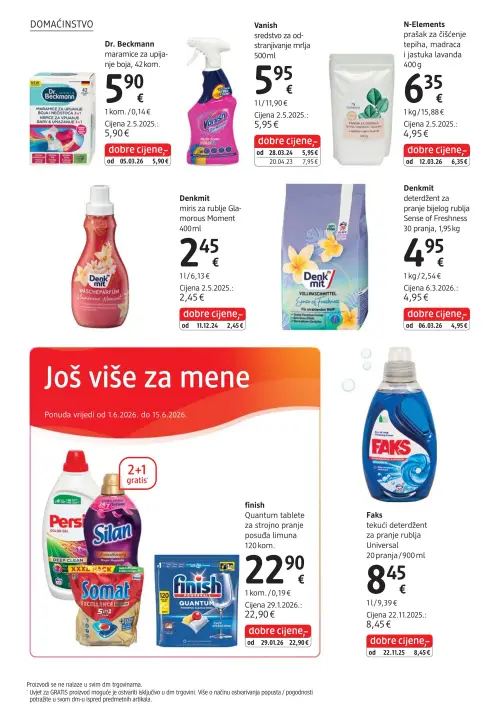 dm katalog — stranica 38: Vanish sredstvo za odstranjivanje mrlja, Dr. Beckmann maramice za upijanje boja, N-Elements prašak za čišćenje tepiha, madraca i jastuka lavanda, Denkmit miris za rublje Glamorous Moment (vrijedi 15. 06. 2026.–29. 06. 2026.)