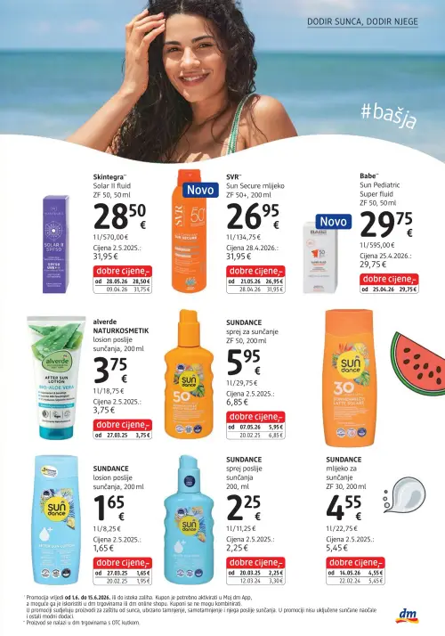 dm katalog — stranica 7: SUNDANCE mlijeko za sunčanje ZF 30, SVR Sun Secure mlijeko ZF 50+, SUNDANCE sprej za sunčanje ZF 50, Skintegra Solar II fluid ZF 50 (vrijedi 15. 06. 2026.–29. 06. 2026.)