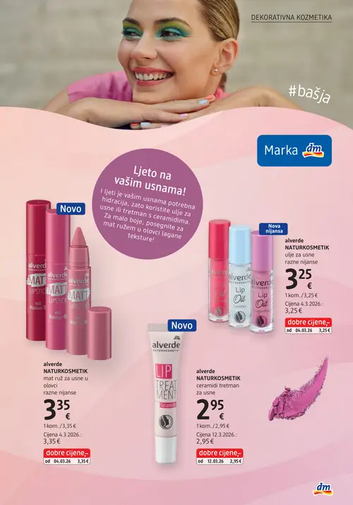 dm katalog — stranica 25: alverde alverde NATURKOSMETIK mat ruž za usne u olovci razne nijanse, alverde alverde NATURKOSMETIK ulje za usne razne nijanse, alverde alverde NATURKOSMETIK lip oil coconut, alverde alverde NATURKOSMETIK lip oil (vrijedi 15. 07. 2026.–29. 07. 2026.)