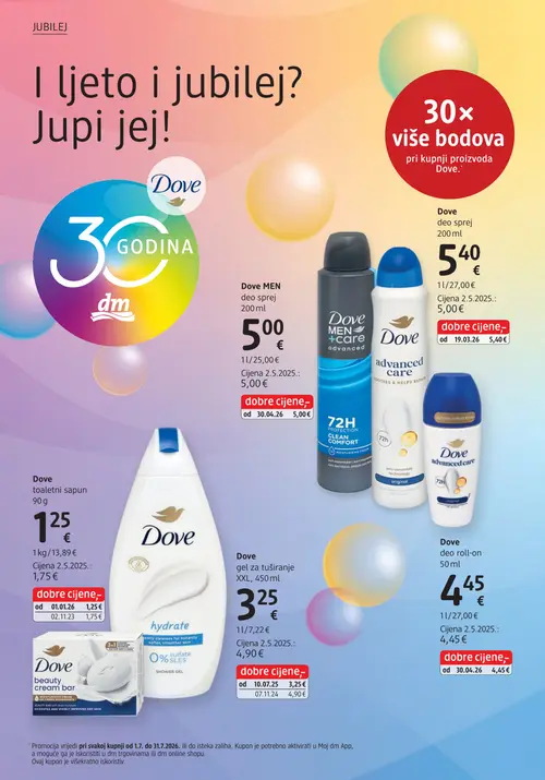 dm katalog — stranica 8: Dove Dove gel za tuširanje XXL, Dove Dove toaletni sapun, Dove Dove deo sprej, Dove Dove MEN deo sprej (vrijedi 15. 07. 2026.–29. 07. 2026.)