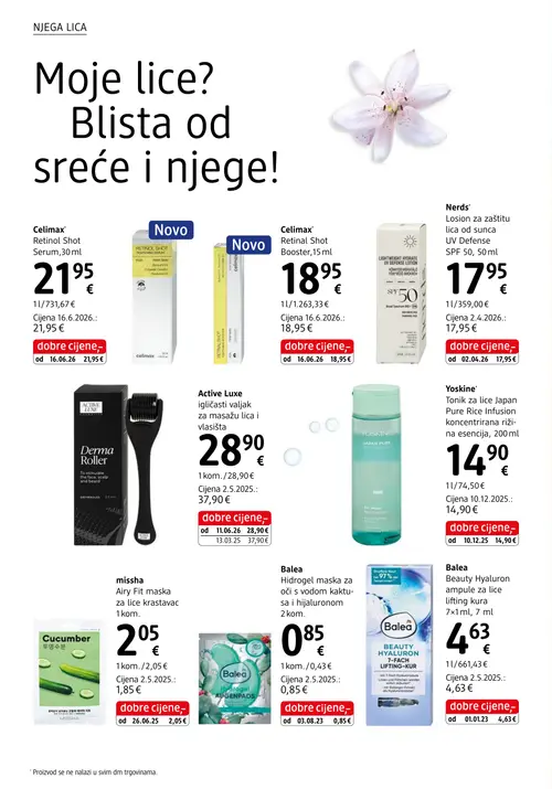 dm katalog — stranica 20: Active Luxe igličasti valjak za masažu lica i vlasišta, Celimax Retinol Shot Serum, Celimax Retinol Shot Booster, Nerd's Losion za zaštitu lica od sunca UV Defense SPF 50 (vrijedi 15. 08. 2026.–29. 08. 2026.)