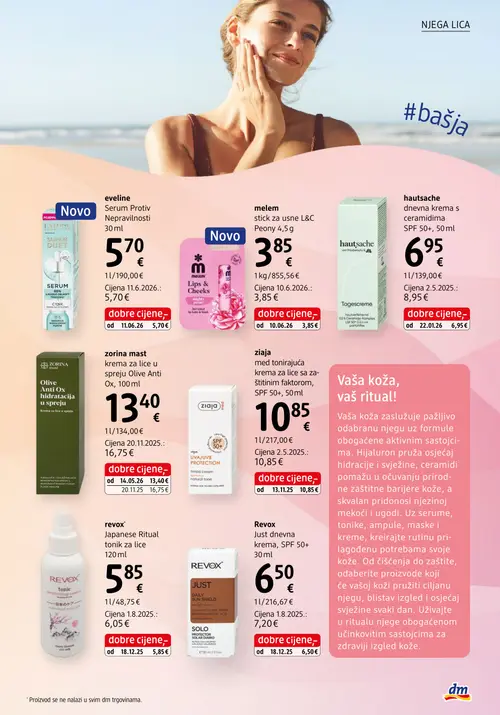 dm katalog — stranica 21: hautsache dnevna krema s ceramidima SPF 50+,, zorina mast Olive Anti Ox hidratacija u spreju, Revox Just dnevna krema, SPF 50+, revox Japanese Ritual tonik za lice (vrijedi 15. 08. 2026.–29. 08. 2026.)