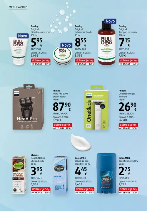 dm katalog — stranica 24: Bulldog Bulldog Original hidratantna krema 100 ml, Bulldog Bulldog Original balzam za bradu 75 ml, Bulldog Bulldog Original šampon za bradu 200 ml, Philips Philips Head Pro 5000 brijači aparat 1 kom. (vrijedi 15. 08. 2026.–29. 08. 2026.)