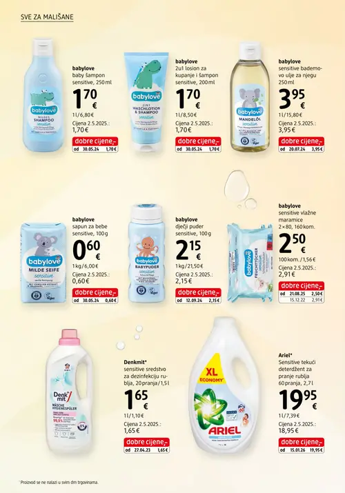 dm katalog — stranica 34: babylove babylove sensitive vlažne maramice 2×80, 160kom., babylove babylove baby šampon sensitive, 250 ml, babylove babylove 2u1 losion za kupanje i šampon sensitive, 200 ml, babylove babylove sensitive bademovo ulje za njegu 250 ml (vrijedi 15. 08. 2026.–29. 08. 2026.)