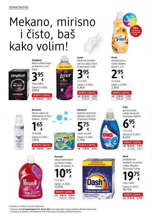 dm katalog — stranica 36: Lenor Lenor Perume omekšivač za rublje Lotus & diamond, Faks Faks gel za pranje rublja Universal, Perwoll Perwoll tekući deterdžent za šareno rublje Color, Simplicol Simplicol Back to Black boja za tkaninu, crna (vrijedi 15. 08. 2026.–29. 08. 2026.)
