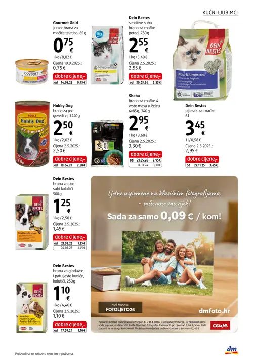 dm katalog — stranica 39: Dein Bestes Dein Bestes pijesak za mačke, Dein Bestes Dein Bestes hrana za pse suhi kolačići, Sheba Sheba hrana za mačke 4 vrste mesa u želeu 4x85 g, 340 g, Gourmet Gold Gourmet Gold Junior hrana za mačiće teletina, 85 g (vrijedi 15. 08. 2026.–29. 08. 2026.)