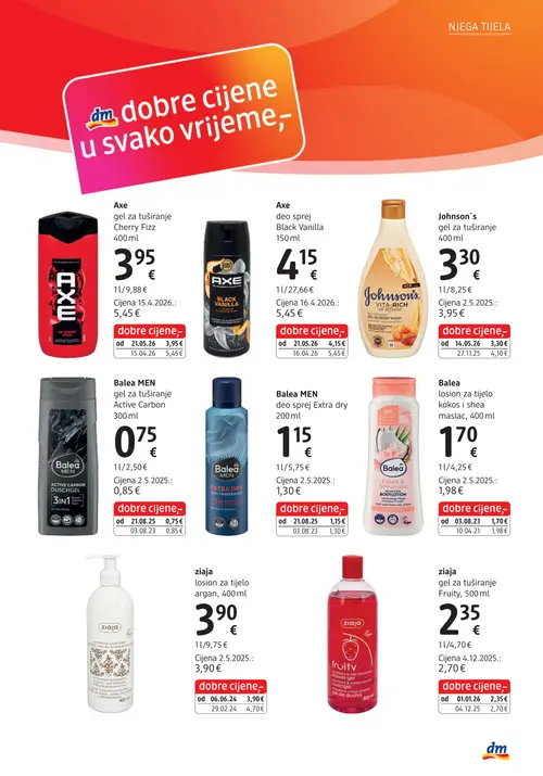 dm katalog — stranica 21: Axe gel za tuširanje Cherry Fizz, Axe deo sprej Black Vanilla, ziaja losion za tijelo argan, Johnson`s gel za tuširanje (vrijedi 15. 09. 2026.–29. 09. 2026.)
