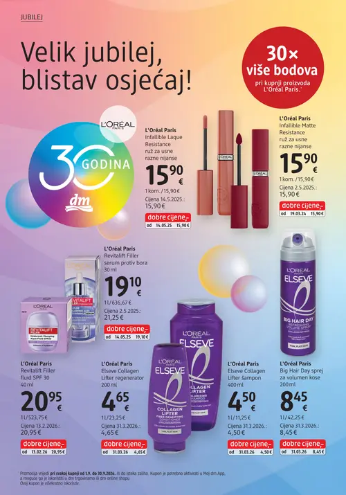 dm katalog — stranica 22: L'Oréal Paris Infallible Laque Resistance ruž za usne razne nijanse (vrijedi 15. 09. 2026.–29. 09. 2026.)