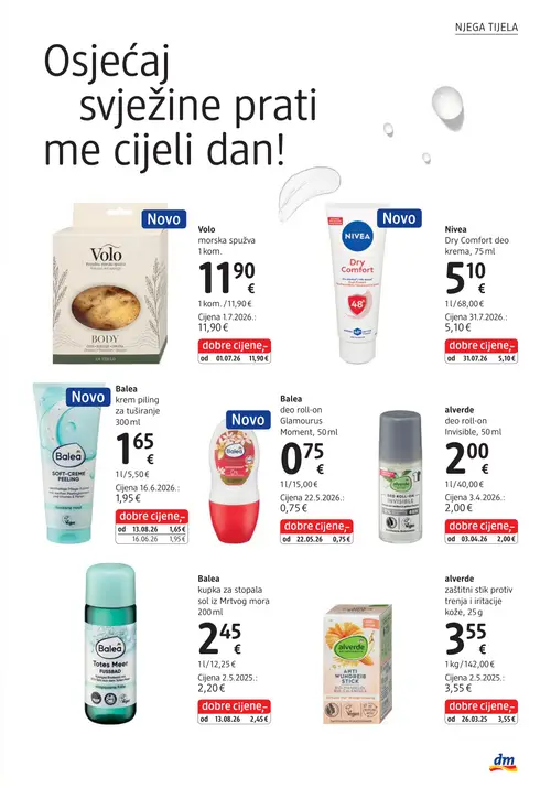 dm katalog — stranica 25: Balea krem piling za tuširanje, Volo morska spužva, Nivea Dry Comfort deo krema, Balea deo roll-on Glamourus Moment (vrijedi 15. 09. 2026.–29. 09. 2026.)