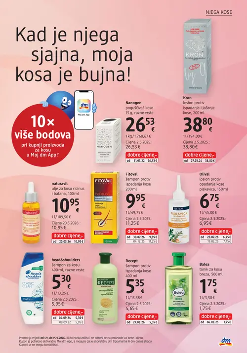 dm katalog — stranica 31: Fitoval šampon protiv ispadanja kose, head&shoulders šampon za kosu, Olival losion protiv opadanja kose, Nanogen pogušćivač kose (vrijedi 15. 09. 2026.–29. 09. 2026.)