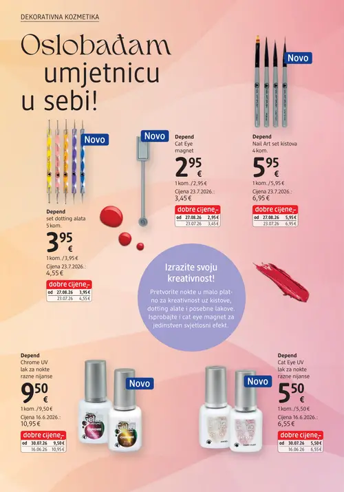 dm katalog — stranica 34: Depend Cat Eye UV lak za nokte razne nijanse, Depend Cat Eye magnet, Depend Nail Art set kistova, Depend Chrome UV lak za nokte razne nijanse (vrijedi 15. 09. 2026.–29. 09. 2026.)