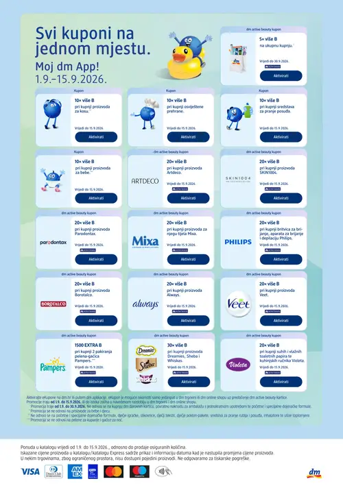 dm katalog — stranica 40: Pampers. 1500 EXTRA B pri kupnji 2 pakiranja pelena-gaćica Pampers. (vrijedi 15. 09. 2026.–29. 09. 2026.)