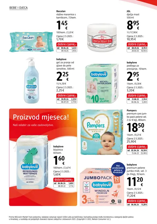 dm katalog — stranica 12: Pampers premium care jumbo pack pelene vel. 2 (4-8 kg), Becutan vlažne maramice s kamilicom, 72 kom., JGL Dječja mast, babylove gel za pranje od glave do pete sensitive (vrijedi 01.10.–15.10.2026.)