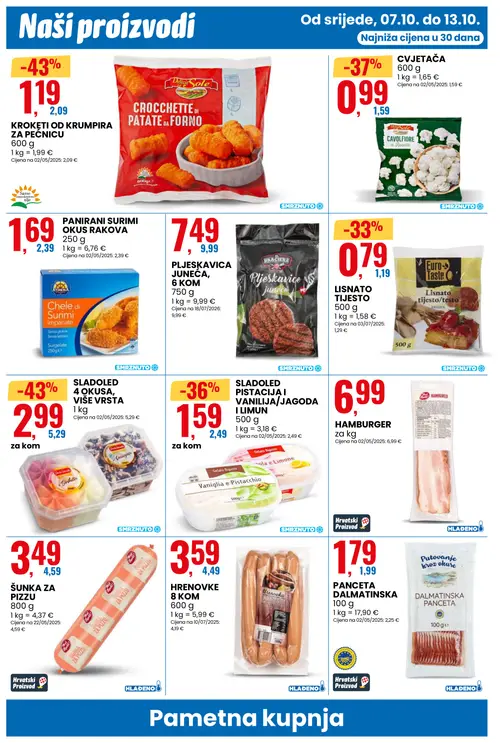 Eurospin katalog — stranica 2: Delicconte SLADOLED 4 OKUSA, VIŠE VRSTA, KROKETI OD KRUMPIRA ZA PEĆNICU, CVJETAČA, Gelato Bigusto SLADOLED PISTACIJA I VANILIJA/JAGODA I LIMUN (vrijedi 07.10.–13.10.2026.)