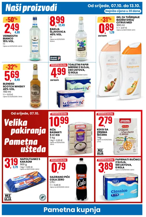 Eurospin katalog — stranica 6: VERMOUTH BIANCO 15% VOL., DARK CASTLE BLENDED SCOTCH WHISKY 40% VOL., FIOR di MAGNOLIA GEL ZA TUŠIRANJE BADEM SHEA/ CITRUS MED, RAKIJA ŠLJIVOVICA 40% VOL. (vrijedi 07.10.–13.10.2026.)