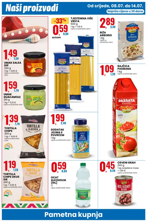 Eurospin katalog — stranica 10: TRE MULINI Tjestenina više vrsta, Mamito's Kids Tortilla Chips okus sir, Delizie Sole Crveni grah, Mamito's Kids Tortilla Chips (vrijedi 08. 07. 2026.–14. 07. 2026.)