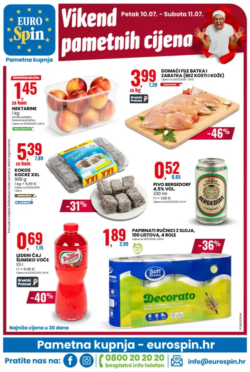 Eurospin katalog — stranica 16: DOMAĆI FILE BATKA I ZABATKA (BEZ KOSTI I KOŽE), Tea LADENI ČAJ ŠUMSKO VOĆE, PAPIRNATI RUČNICI 2 SLOJA, 100 LISTOVA, 4 ROLE, KOKOS KOCKE XXL (vrijedi 08. 07. 2026.–14. 07. 2026.)