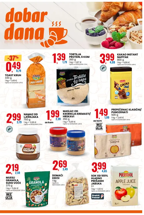 Eurospin katalog — stranica 5: TRE MULINI TOAST KRUH, TRE MULINI PREPEČENAC KLASICNI/PUNOZRNATI, Domaćica DOMAĆI KEKSI, TORTILJA PROTEIN, 6 KOM (vrijedi 08. 07. 2026.–14. 07. 2026.)