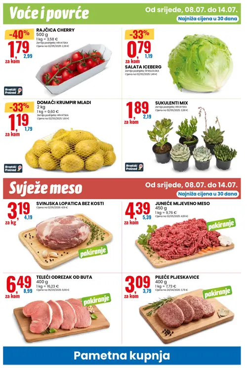 Eurospin katalog — stranica 6: RAJČICA CHERRY, SALATA ICEBERG, DOMAĆI KRUMPIR MLADI, TELEĆI ODREZAK OD BOKOVA (vrijedi 08. 07. 2026.–14. 07. 2026.)