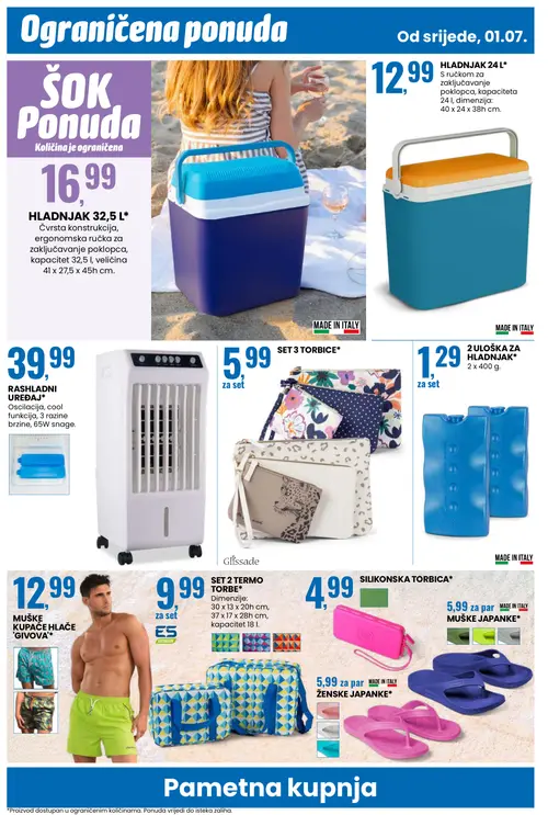 Eurospin katalog — stranica 14: RASHADNI UREĐAJ, SET 3 TORBICE, 2 ULOŠKA ZA HLADNJAK, MUŠKE KUPAĆE HLAČE 'GIVOVA' (vrijedi 01. 07. 2026.–07. 07. 2026.)