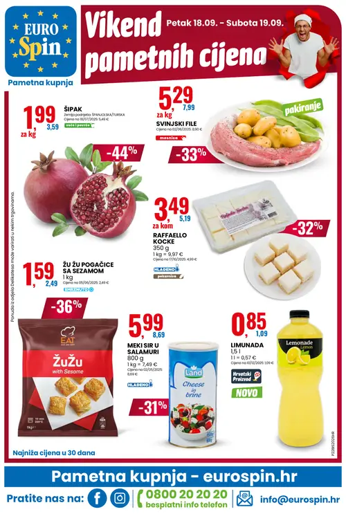 Eurospin katalog — stranica 16: ŠIPAK, ŽU POGAČICE SA SEZAMOM, SVINJSKI FILE, RAFFAELLO KOCKE (vrijedi 16. 09. 2026.–22. 09. 2026.)