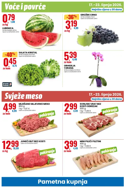 Eurospin katalog — stranica 12: SALATA KRISTAL, GROŽĐE CRNO, MIJEŠANO MLJEVENO MESO, JUNEĆI BUT BEZ KOSTI (vrijedi 17. 06. 2026.–23. 06. 2026.)