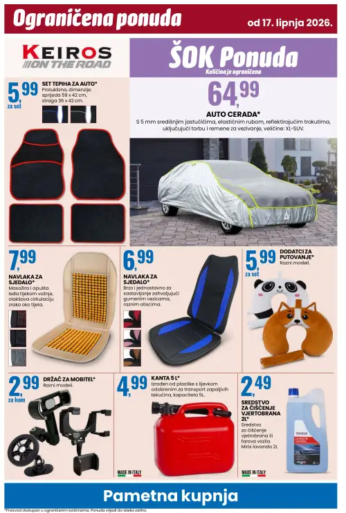 Eurospin katalog — stranica 14: Keiros On The Road Set tepiha za auto, Auto cerada, Navlaka za sjedalo (masažna), Navlaka za sjedalo (vrijedi 17. 06. 2026.–23. 06. 2026.)