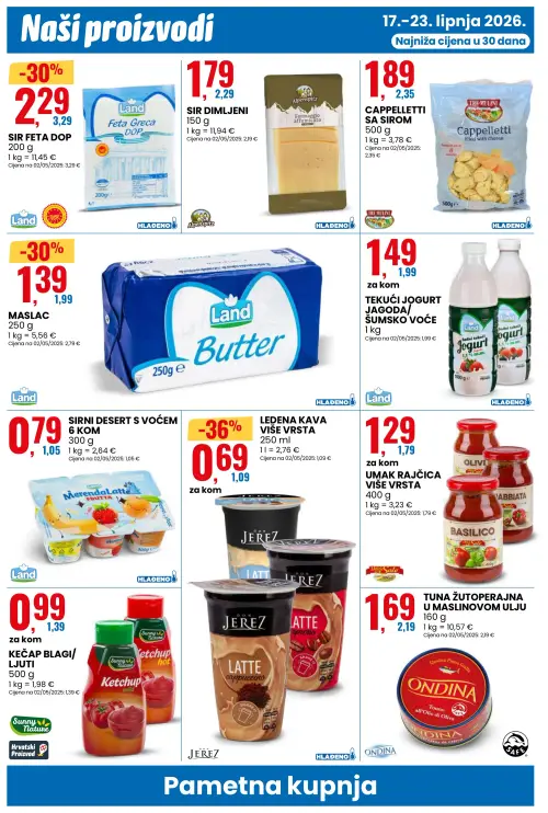 Eurospin katalog — stranica 8: Don Jerez LEDENA KAVA VIŠE VRSTA, Land SIR FETA DOP, Land MASLAC, Sunny Nature KEČAP BLAGI/LJUTI (vrijedi 17. 06. 2026.–23. 06. 2026.)