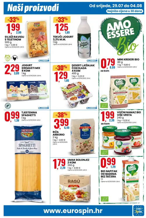Eurospin katalog — stranica 11: DELIZIE SOLE RIŽA ARBORIO, LAND TEKUĆI JOGURT 3,2% M.M., TRE MULINI SVJEŽI RAVIOLI S TELEĆOM JETRICOM, EHRPMANN DESERT LJEŠNJAK ČOKOLADA 4 KOM (vrijedi 29. 07. 2026.–04. 08. 2026.)
