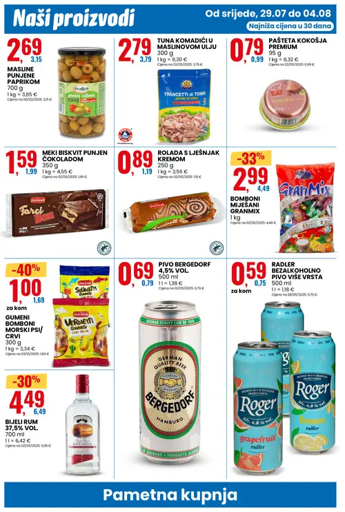 Eurospin katalog — stranica 12: Dolciando GUMENI BOMBONI MORSKI PSI/ CRVI, Draken BOMBONI MIJEŠANI GRANMIX, Azuaga BIJELI RUM 37,5% VOL., Athena TUNA KOMADIĆI U MASLINOVOM ULJU (vrijedi 29. 07. 2026.–04. 08. 2026.)
