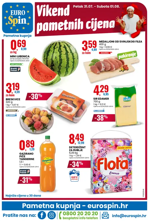 Eurospin katalog — stranica 16: Land SIR EDAMER, DETRDŽENT ZA RUBLJE, GAZIRANO PIĆE TANGERINE, BRESKVICE (vrijedi 29. 07. 2026.–04. 08. 2026.)
