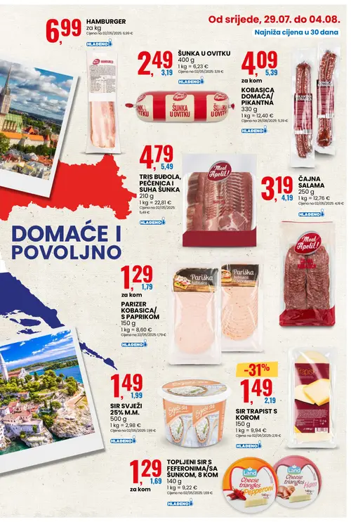 Eurospin katalog — stranica 3: SIR TRAPIST S KOROM, PARIZER KOBASICA/ S PAPRIKOM, SIR SVJEŽI 25% M.M., KOBASICA DOMAĆA/ PIKANTNA (vrijedi 29. 07. 2026.–04. 08. 2026.)