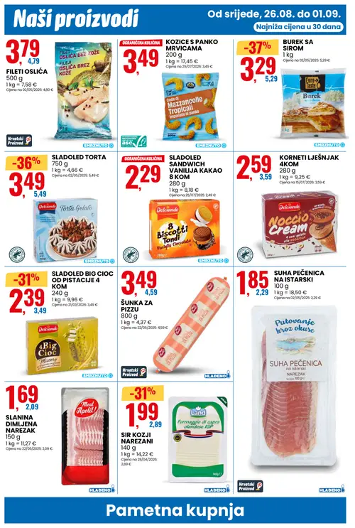 Eurospin katalog — stranica 10: Euro Taste BUREK SA SIROM, Dolciando SLADOLED TORTA, Dolciando SLADOLED BIG CIOC OD PISTACIJE, Land SIR KOZJI NAREZANI (vrijedi 26. 08. 2026.–01. 09. 2026.)