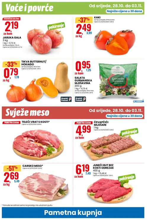 Eurospin katalog — stranica 6: CARSKO MESO, KAKI, TIKVA BUTTERNUT/ HOK,ADO, STRIBOR SALATA GURMANSKA MJEŠAVINA (vrijedi 28.10.–03.11.2026.)