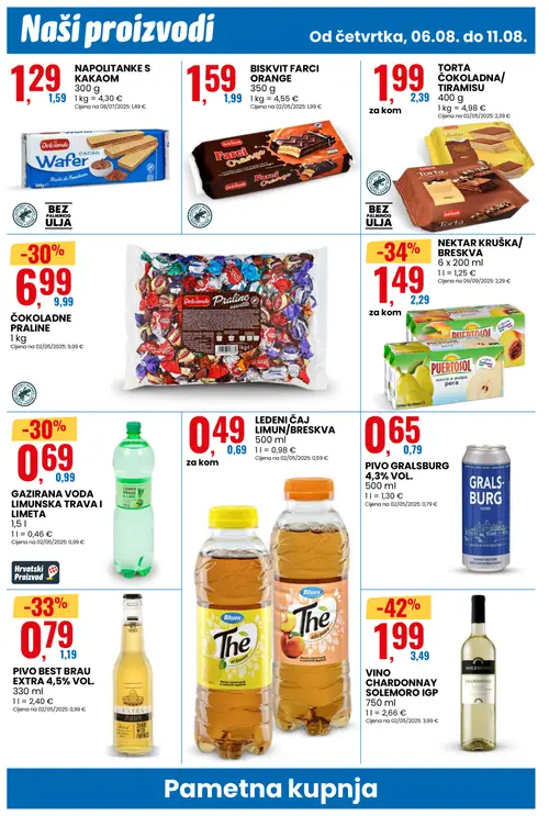 Eurospin katalog — stranica 6: SOLEMORO VINO CHARDONNAY SOLEMORO IGP, PUERTOSOL NEKTAR KRUŠKA/BRESKVA, BEST BRAU PIVO BEST BRAU EXTRA 4,5% VOL., GAZIRANA VODA LIMUNSKA TRAVA I LIMETA (vrijedi 06. 08. 2026.–11. 08. 2026.)