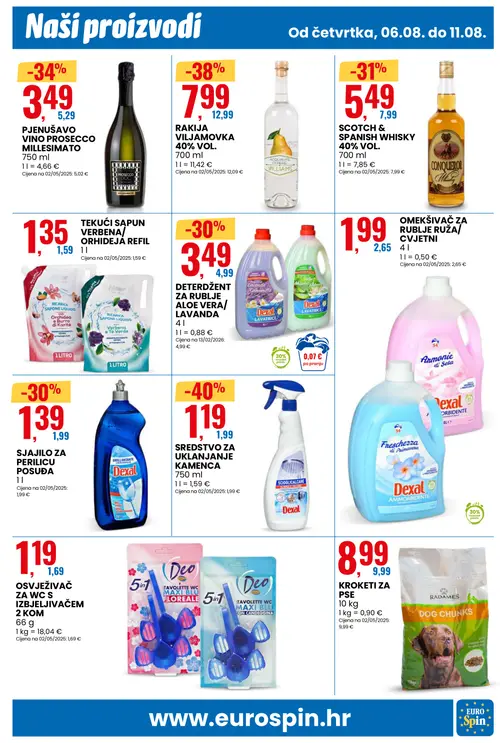 Eurospin katalog — stranica 7: Dexal SREDSTVO ZA UKLANJANJE KAMENCA, RAKIJA VILJAMOVKA 40% VOL., PJENUŠAVO VINO PROSECCO MILLESIMATO, SCOTCH & SPANISH WHISKY 40% VOL. (vrijedi 06. 08. 2026.–11. 08. 2026.)