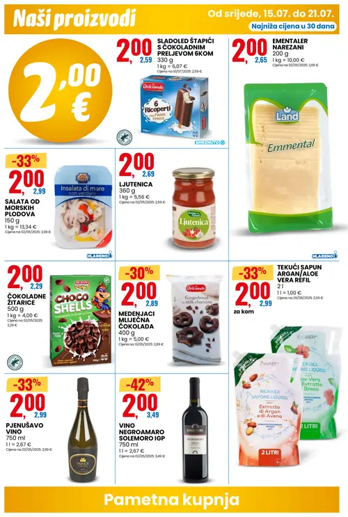 Eurospin katalog — stranica 4: Sole Moro VINO NEGROAMARO SOLEMORO IGP, Athena SALATA OD MORSKIH PLODOVA, Near TEKUĆI SAPUN ARGAN/ALOE VERA REFIL, Prince Castell PJENUŠAVO VINO (vrijedi 15. 07. 2026.–21. 07. 2026.)