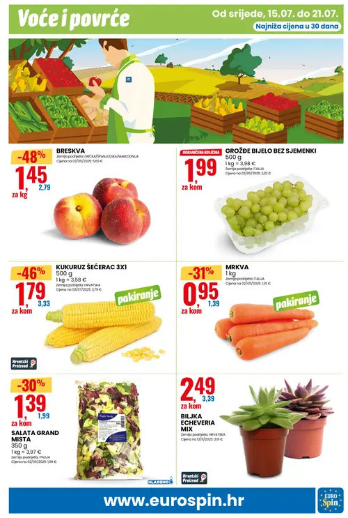 Eurospin katalog — stranica 5: BRESKVA, KUKURUZ ŠEĆERAC 3X1, MRKVA, SALATA GRAND MISTA (vrijedi 15. 07. 2026.–21. 07. 2026.)