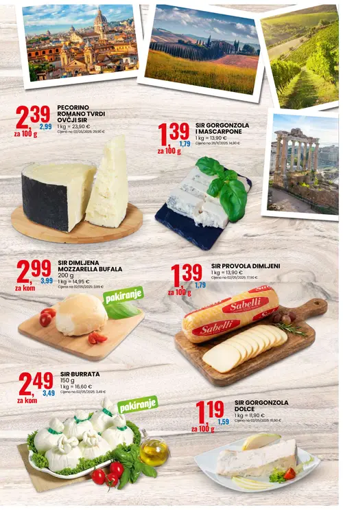 Eurospin katalog — stranica 3: SIR BURRATA, SIR GORGONZOLA DOLCE, SIR DIMLJENA MOZZARELLA BUFALA, Sabelli SIR PROVOLA DIMLJENI (vrijedi 24. 06. 2026.–30. 06. 2026.)