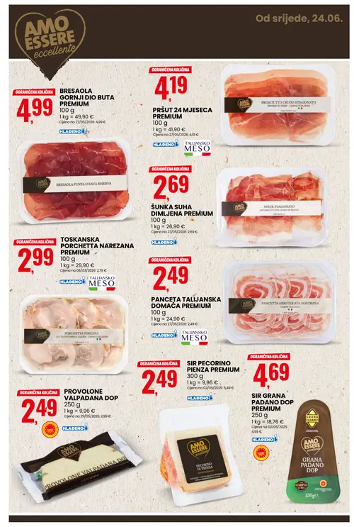 Eurospin katalog — stranica 9: BRESAOLA GORNJI DIO BUTA PREMIUM, PRŠUT 24 MJESECA PREMIUM, BRESAOLA PUNTA D'ANCA RISERVA, SPECK STAGIONATO AFFUMICATO CON LEGNO DI FAGGIO (vrijedi 24. 06. 2026.–30. 06. 2026.)