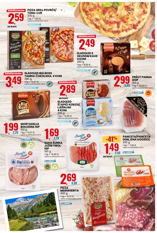 Eurospin katalog — stranica 3: PANCETA/PANCETA DIMLJENA KOCKICE, PARMA PRŠUT PARMA DOP, FRESCHE SUHA ŠUNKA JUŽNI TIROL IGP, TRE MULINI PIZZA MARGHERITA (vrijedi 12. 08. 2026.–18. 08. 2026.)