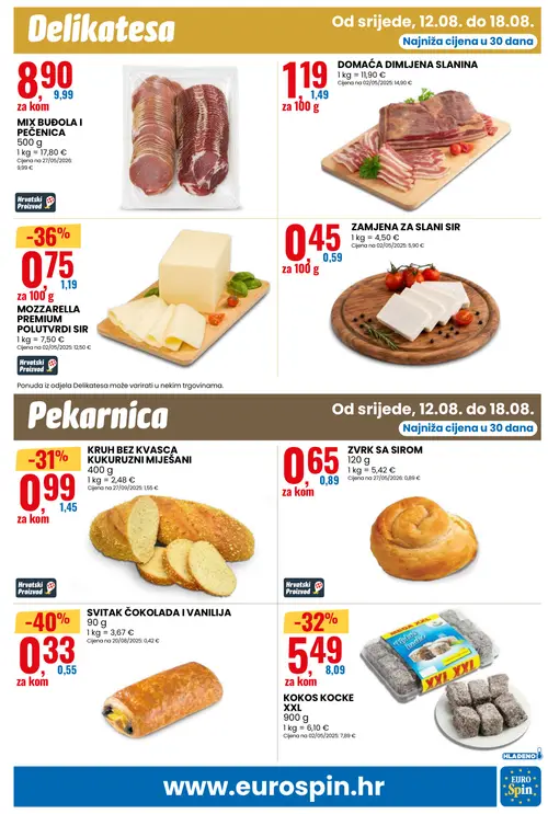 Eurospin katalog — stranica 7: SVITAK ČOKOLADA I VANILIJA, MOZZARELLA PREMIUM POLUTVRDI SIR, KOKOS KOCKE XXL, KRUH BEZ KVASCA KUKURUZNI MIJEŠANI (vrijedi 12. 08. 2026.–18. 08. 2026.)